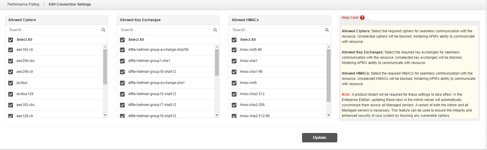 Applications Manager SSH Connection Settings: Accessing SSH Connection settings