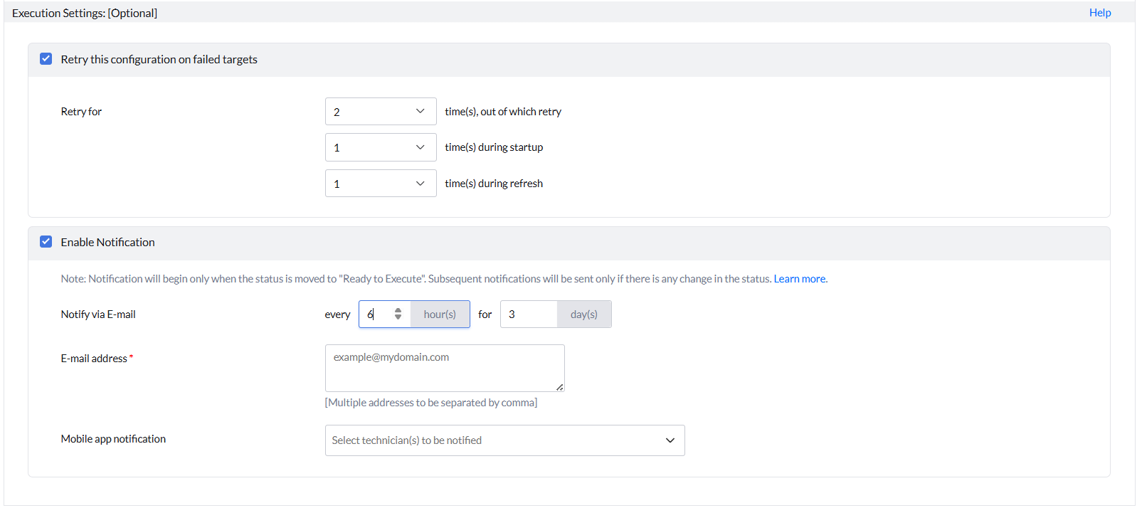 Execution settings dock image