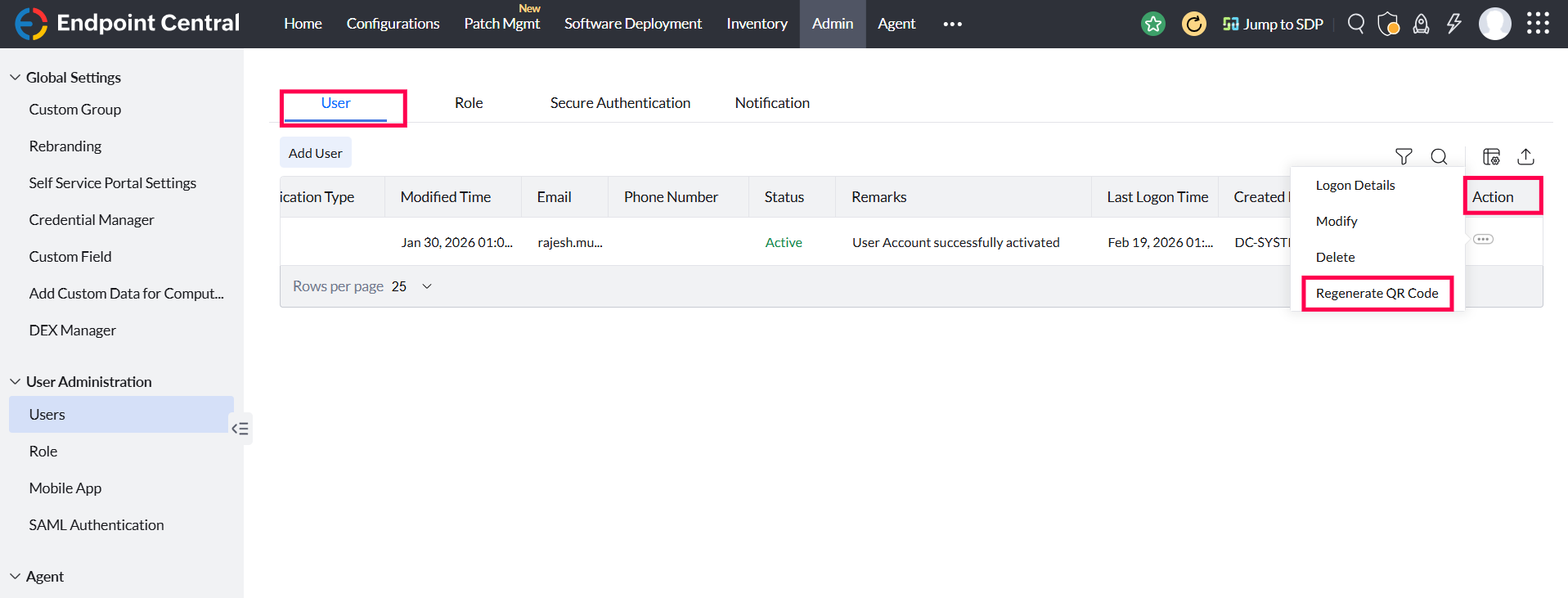 Navigation for regenerate QR Code