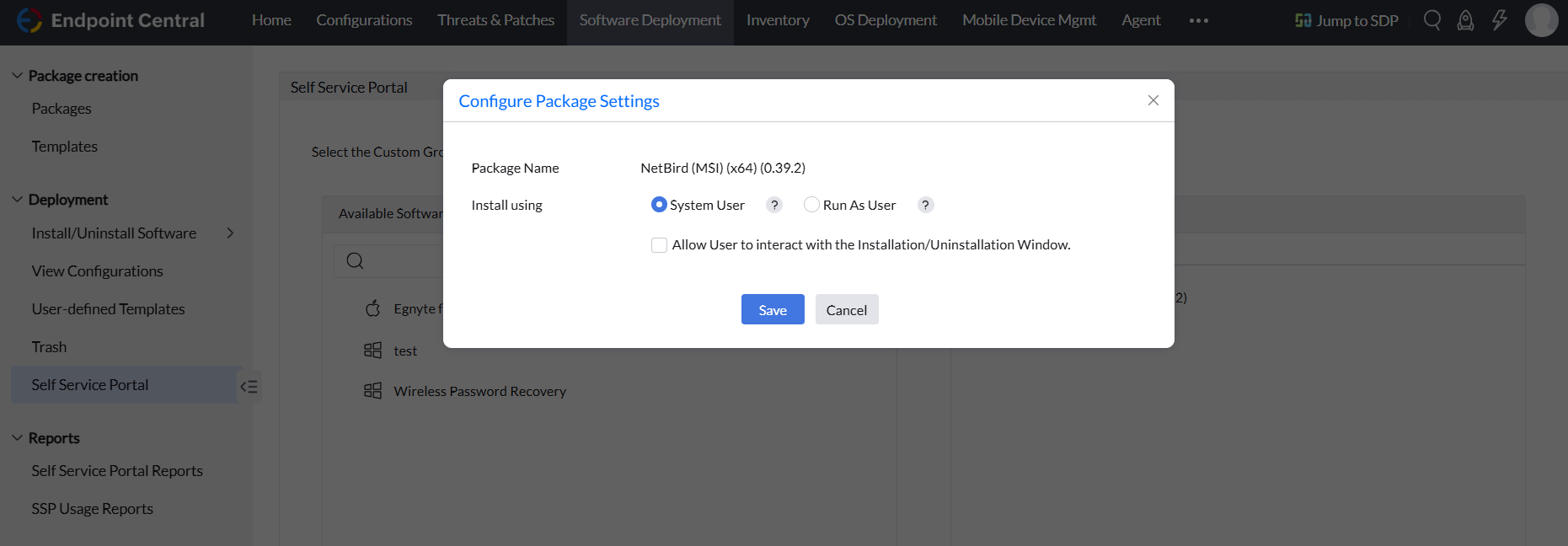 Configuring Package Settings for Published Software in Computer Group