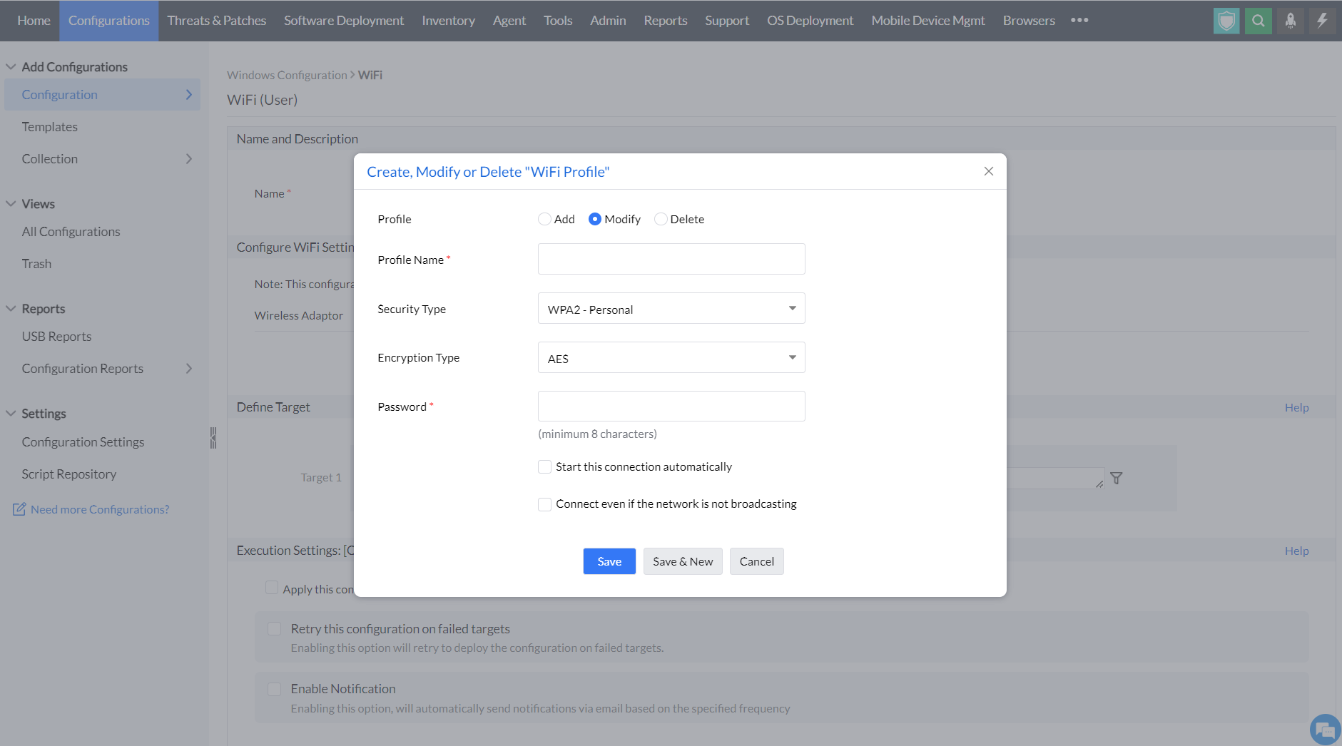 modifying wifi in endpoint central