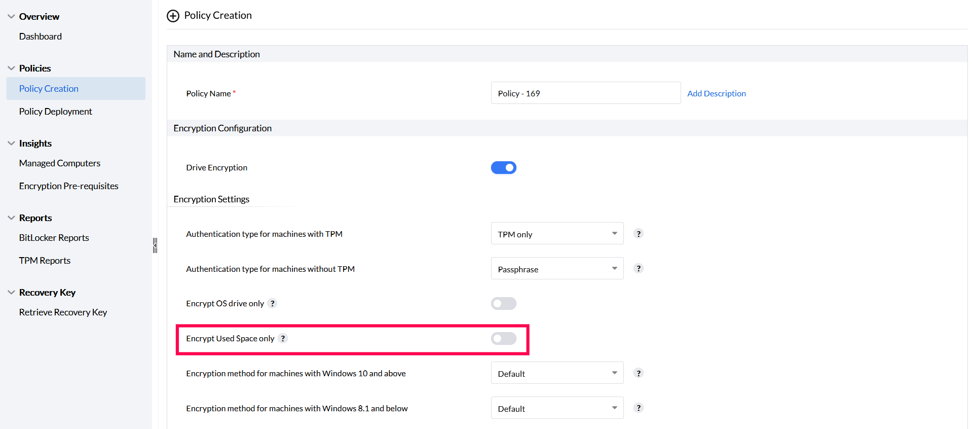 Bitlocker Policy Creation ManageEngine Endpoint Central