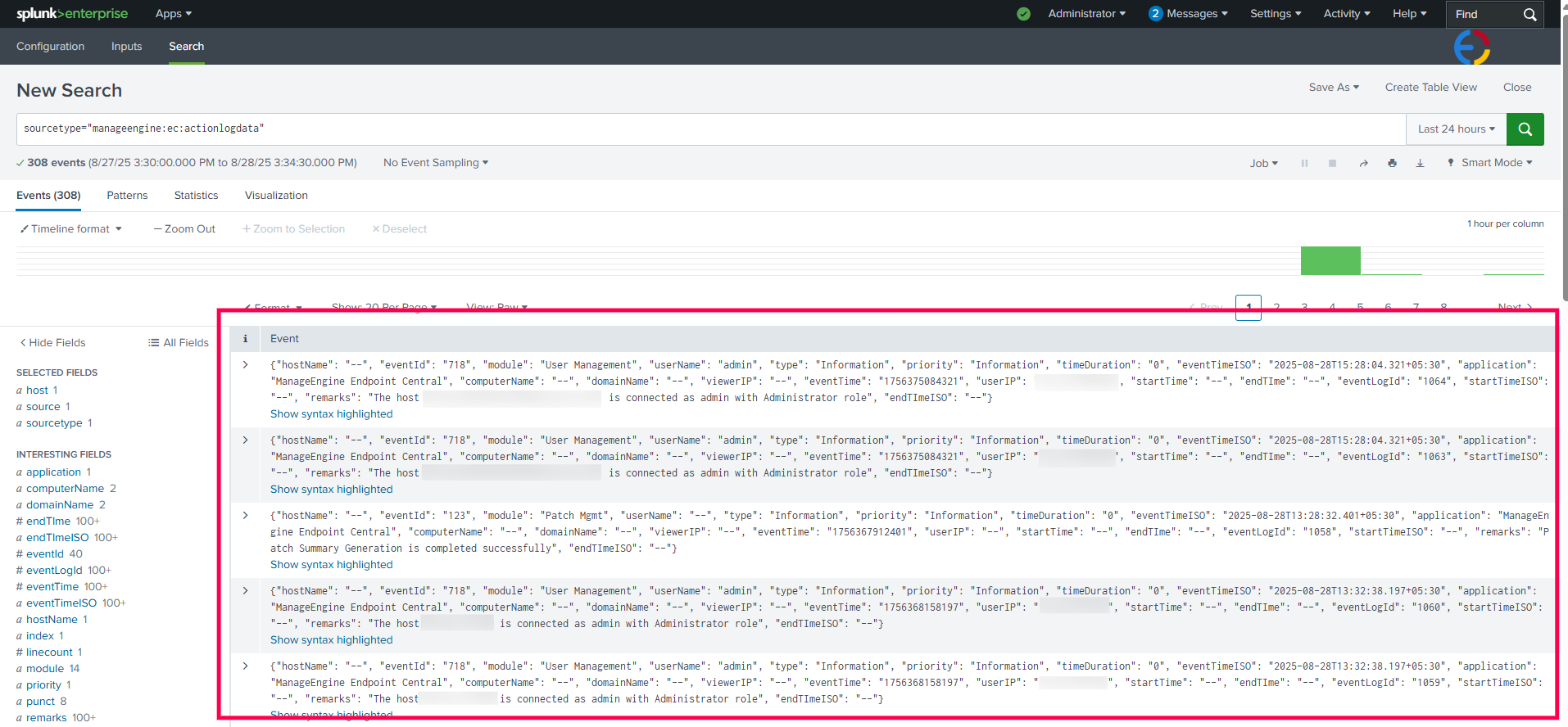 Splunk Vulnerability and Action Log Data