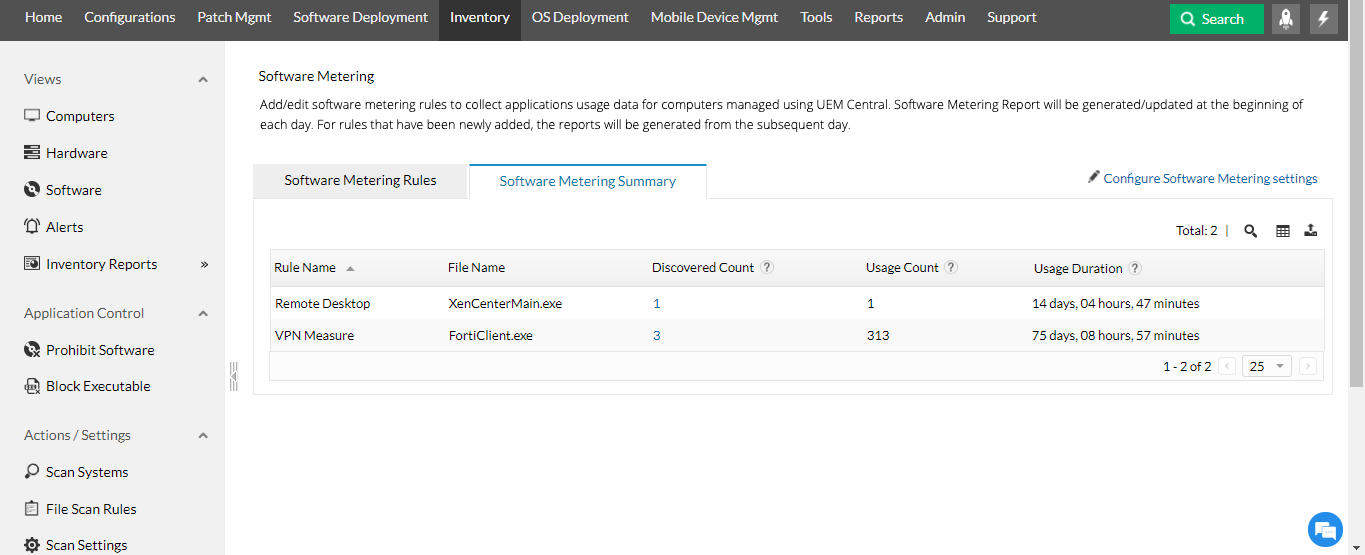 Software metering report | Software usage monitoring tool