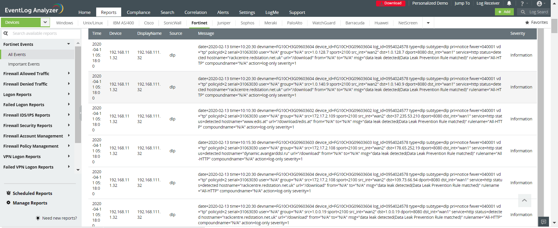 Reports for Fortinet Devices