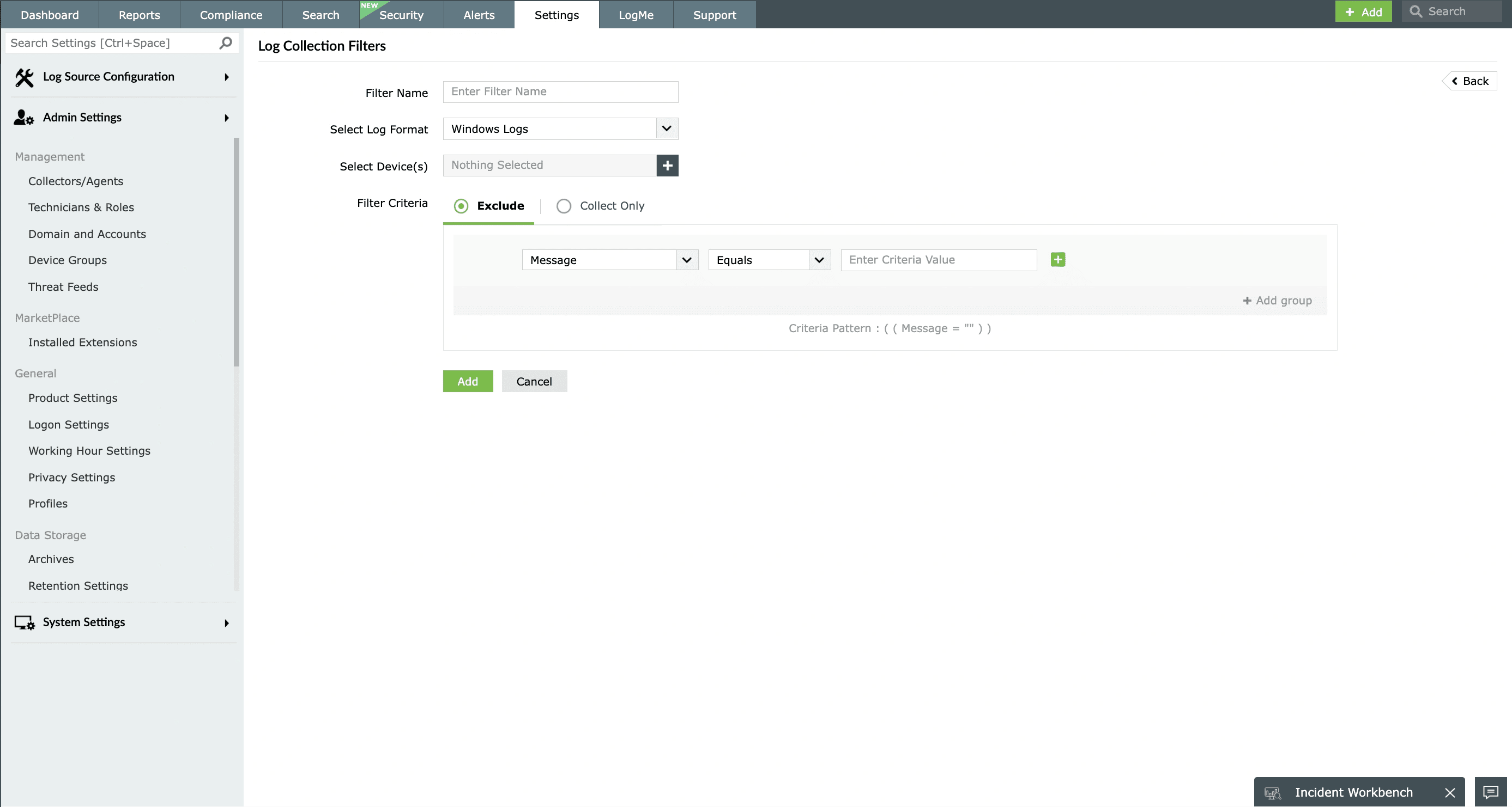 Log collection filters in EventLog Analyzer for streamlined event log management