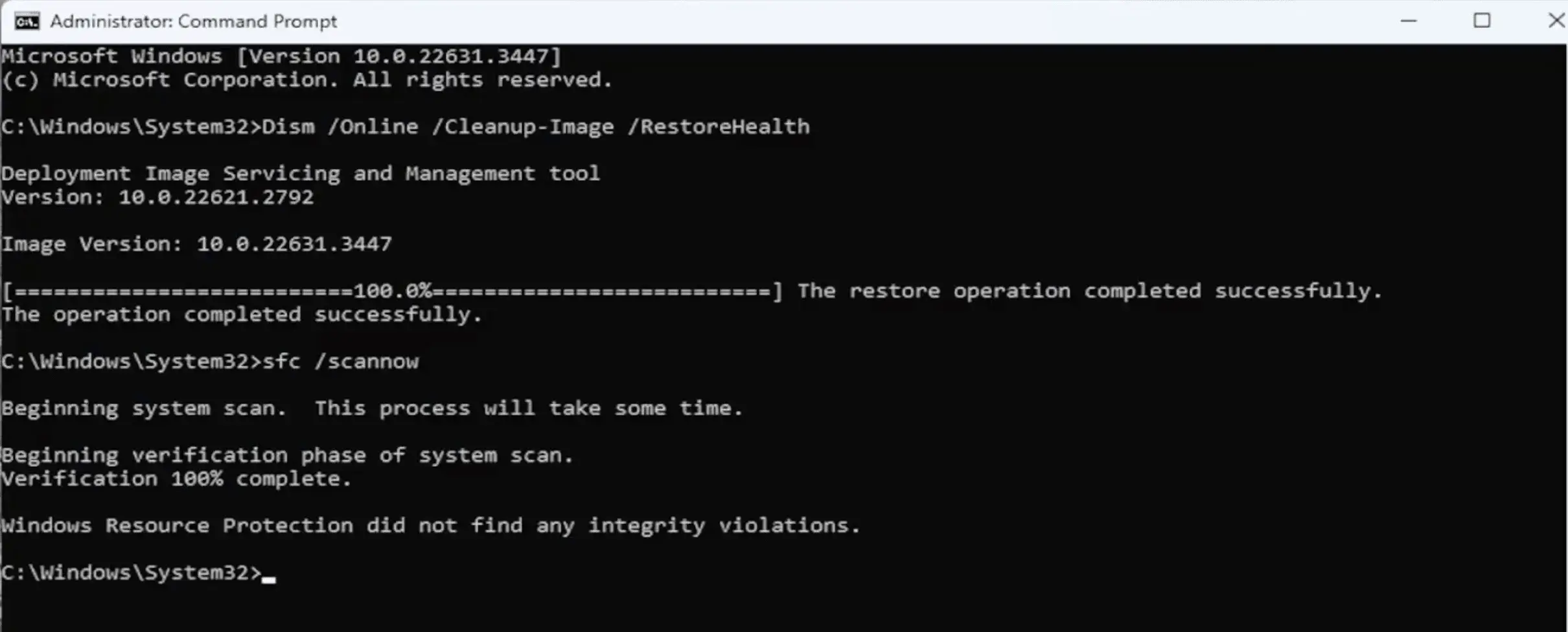 System file integrity check
