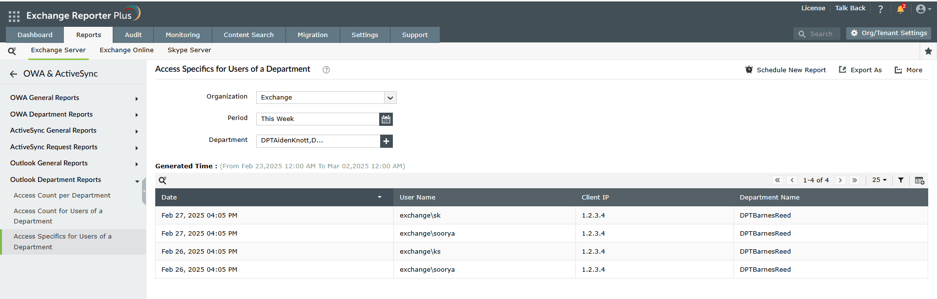 Logon Specifics for Users of a Department