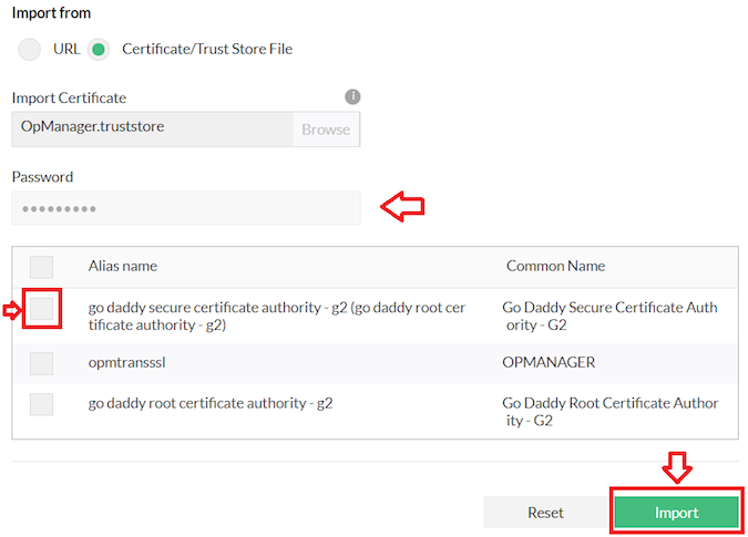 Security settings in Firewall Analyzer: Import Certificates Trusted Store
