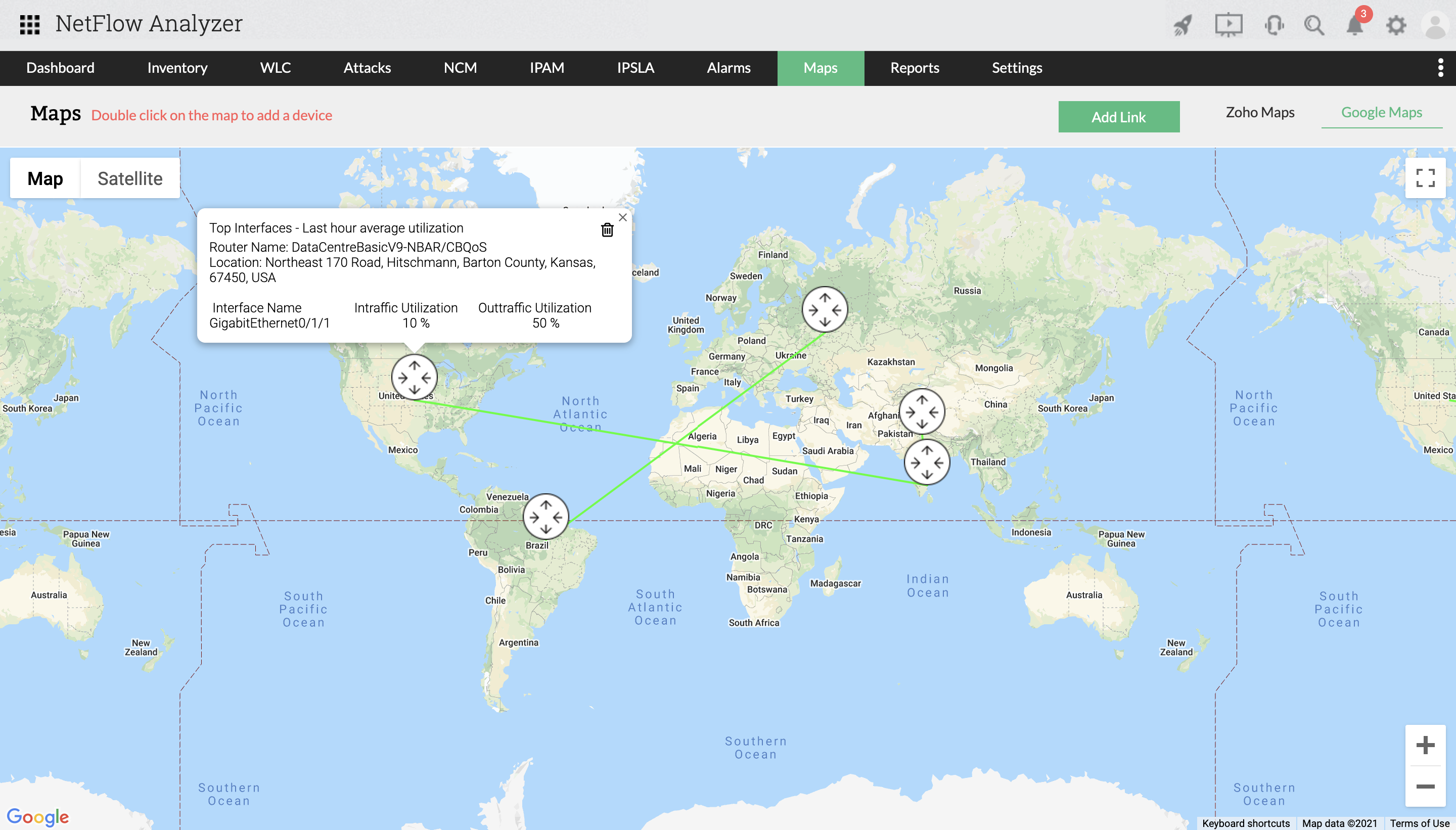Google maps report - ManageEngine NetFlow Analyzer