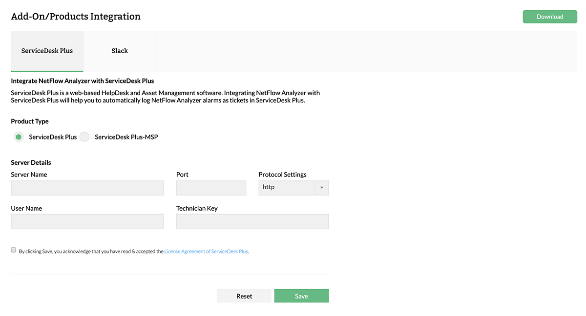 NetFlow Analyzer integrates with ServiceDesk Plus