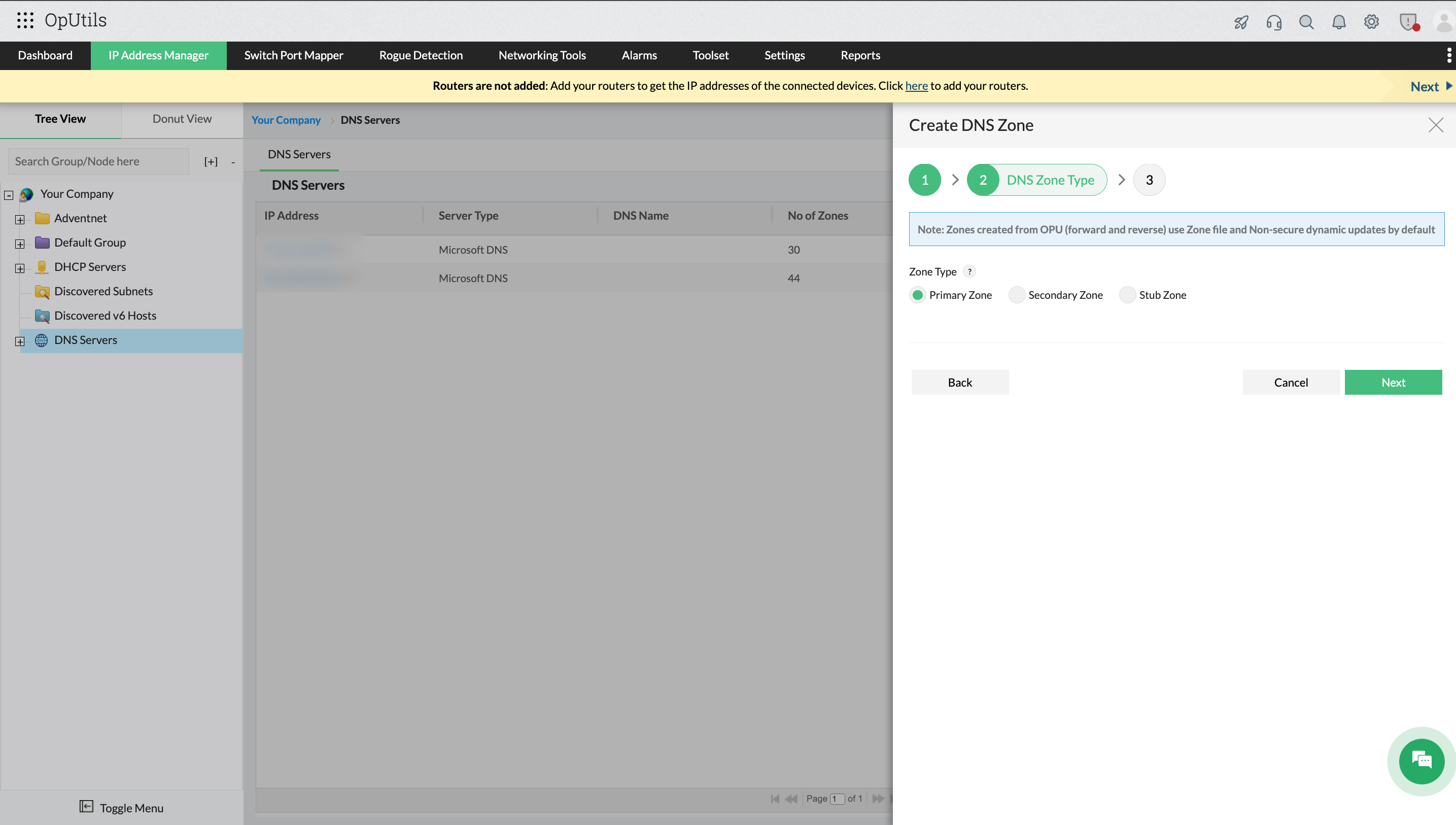 DNS management - Zone creation