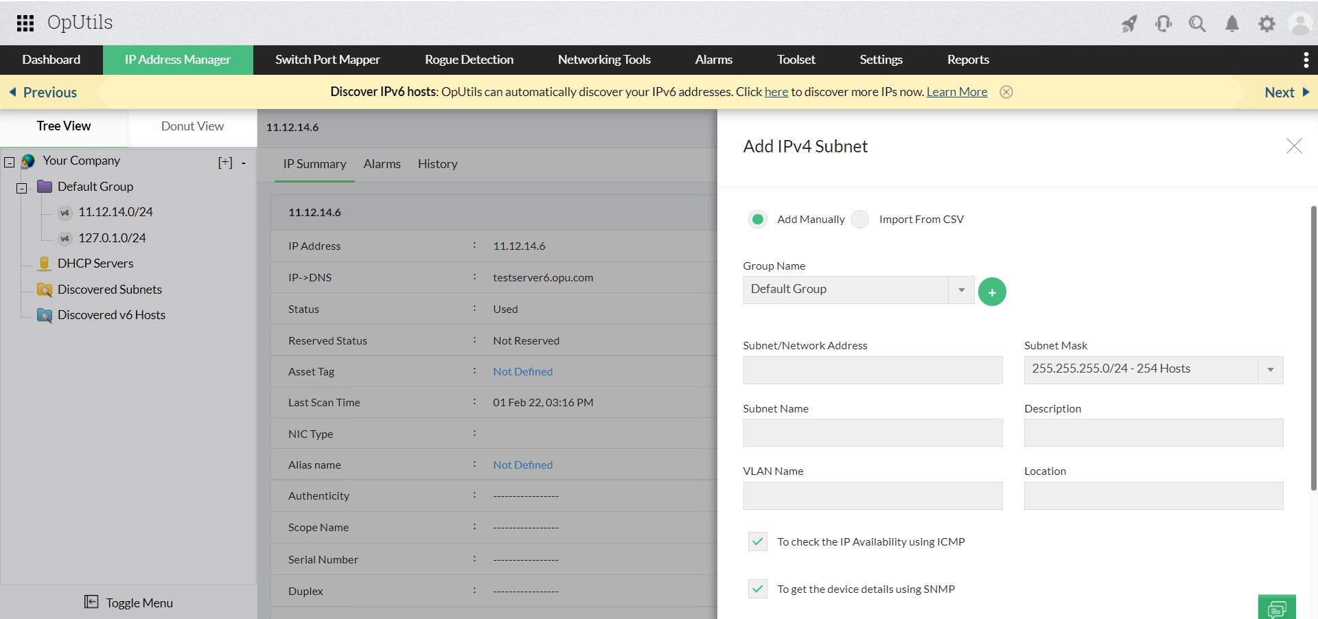 IP subnet Management - ManageEngine OpUtils