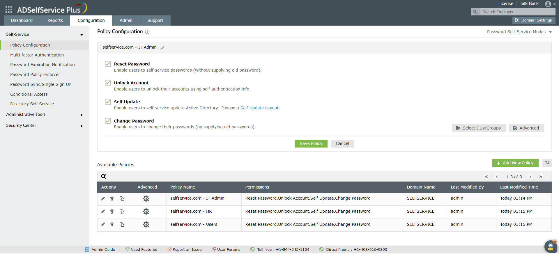Creating a self-service policy in ADSelfService Plus