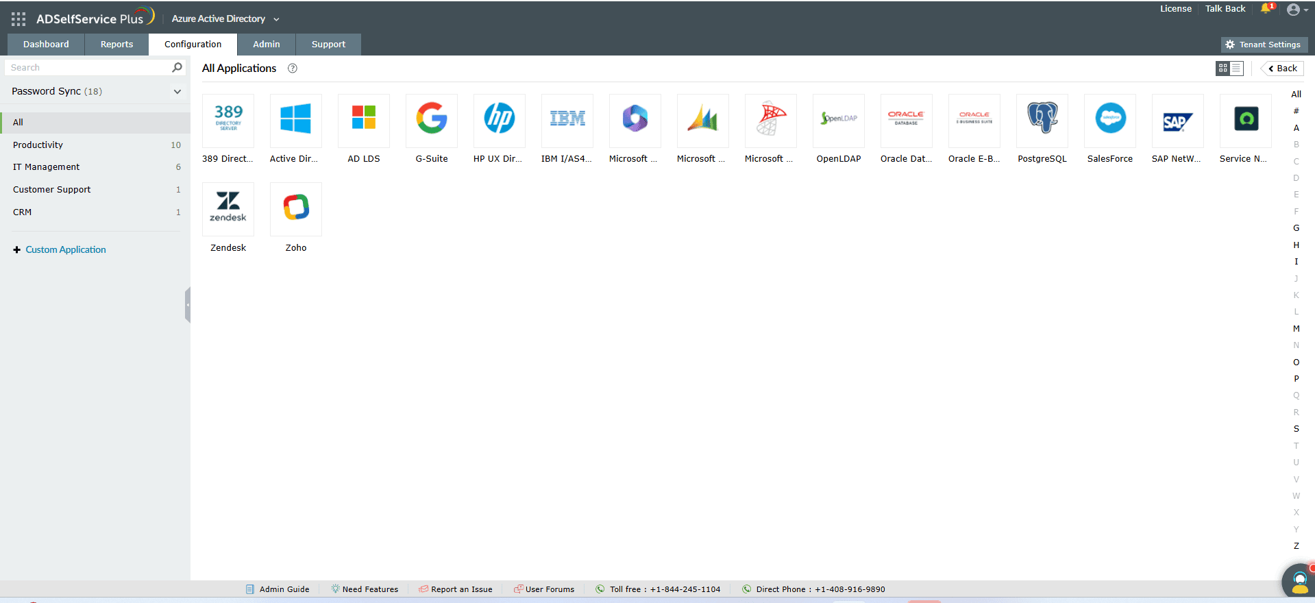 A screenshot of the list of apps supported for password synchronization for Microsoft Entra ID SSPR and password change. 