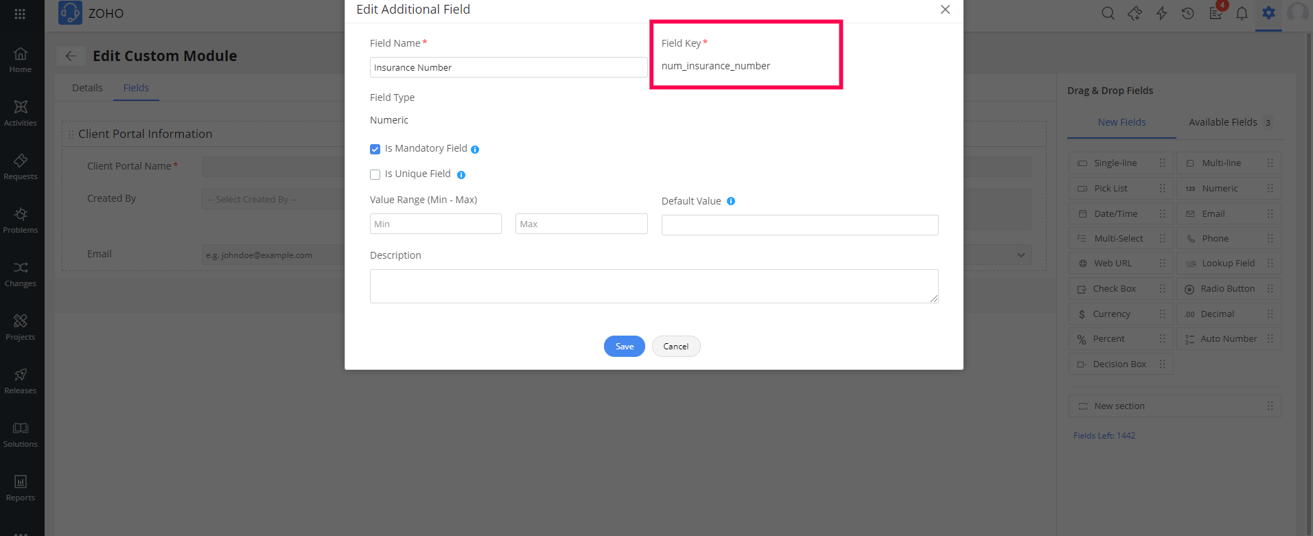 Screenshot of Field Key