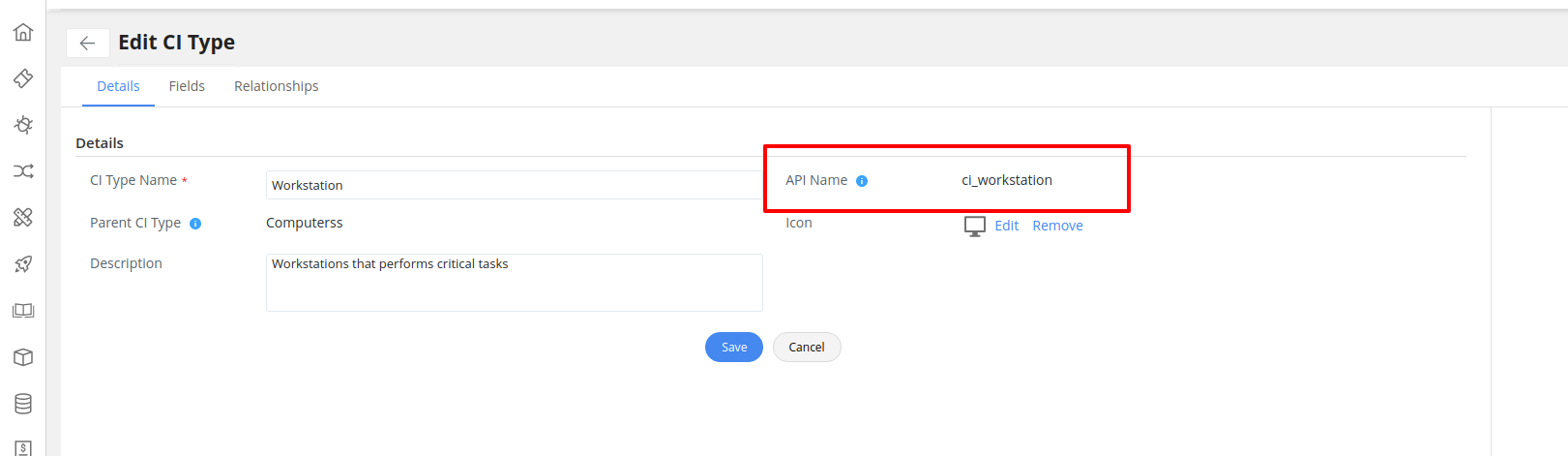Screenshot of API Name
