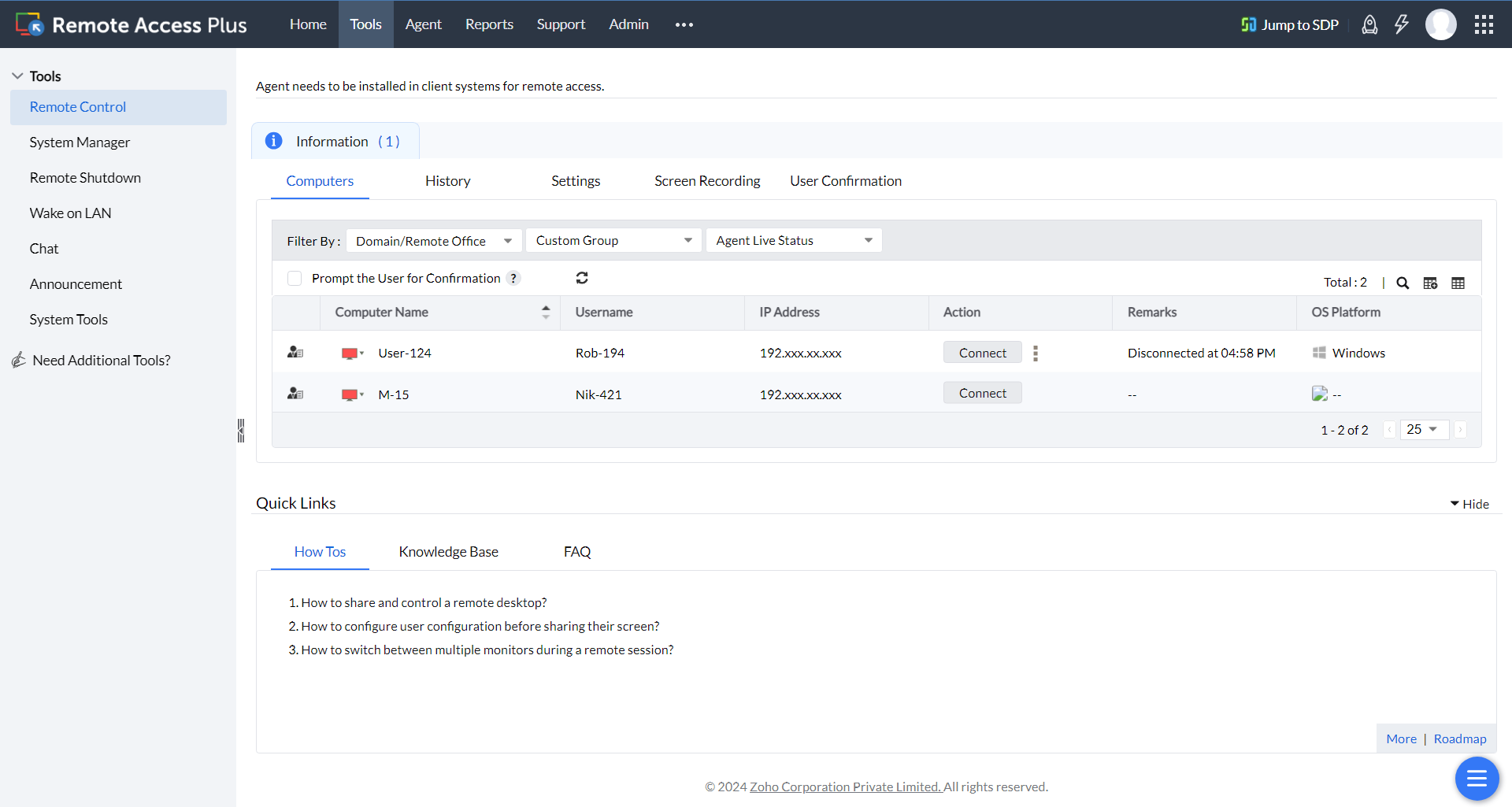 Remote control access