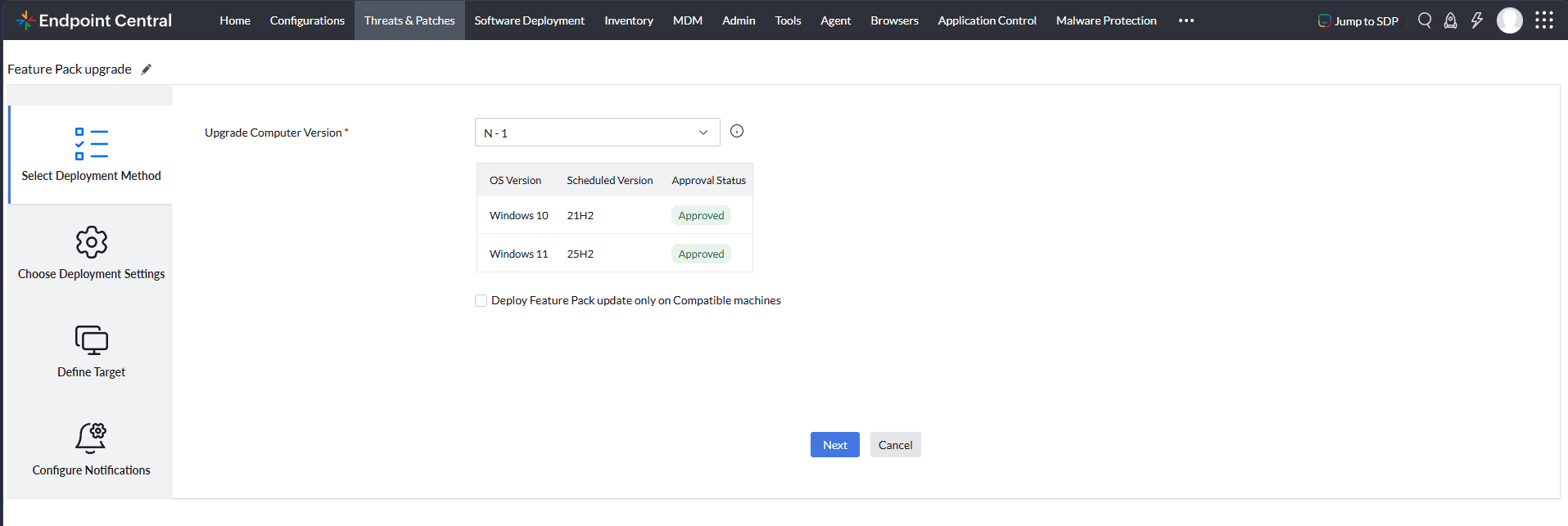 Feature pack deployment status and verification in Automated Patch Deployment