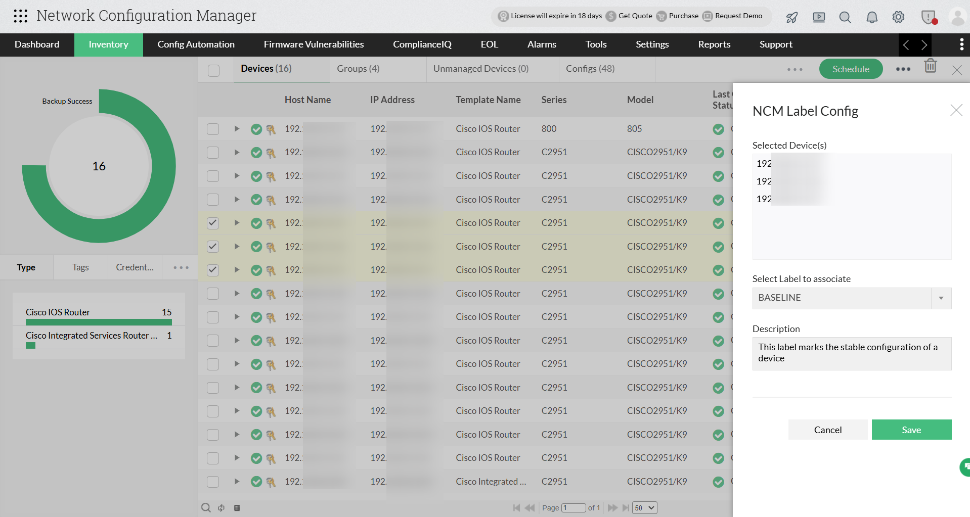 Label and deploy stable baseline configurations - ManageEngine Network Configuration Manager