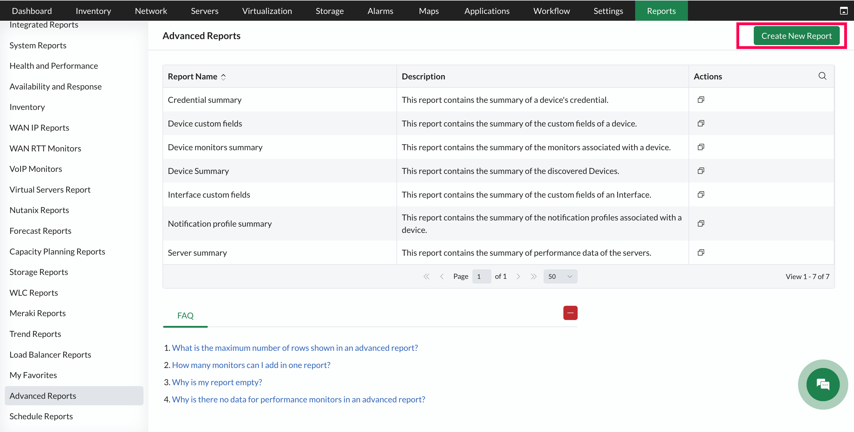 OpManager advanced reports: Report settings 1