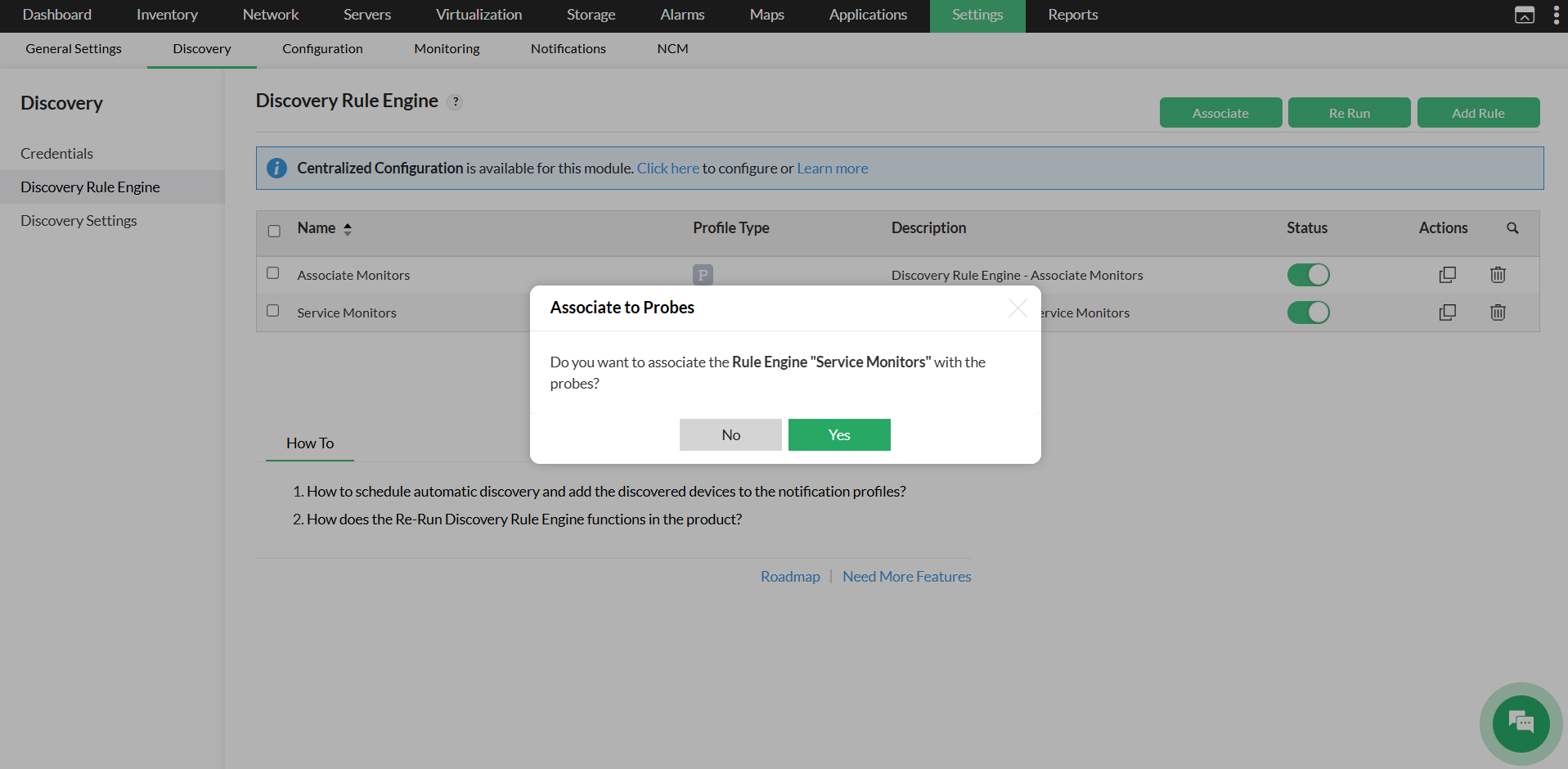 Discovery rule engine in OpManager: Associate to Probes confirmation
