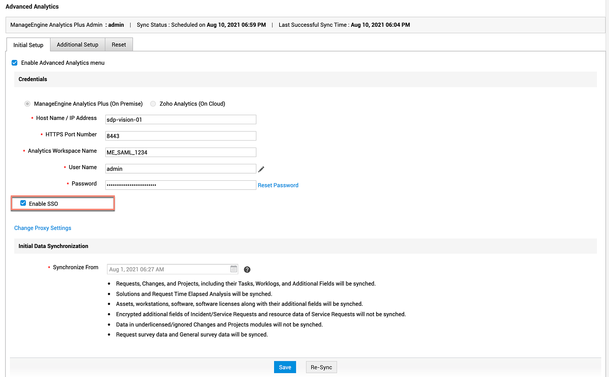 SDP - ManageEngine Analytics Plus / Analytics Plus Cloud Integración
