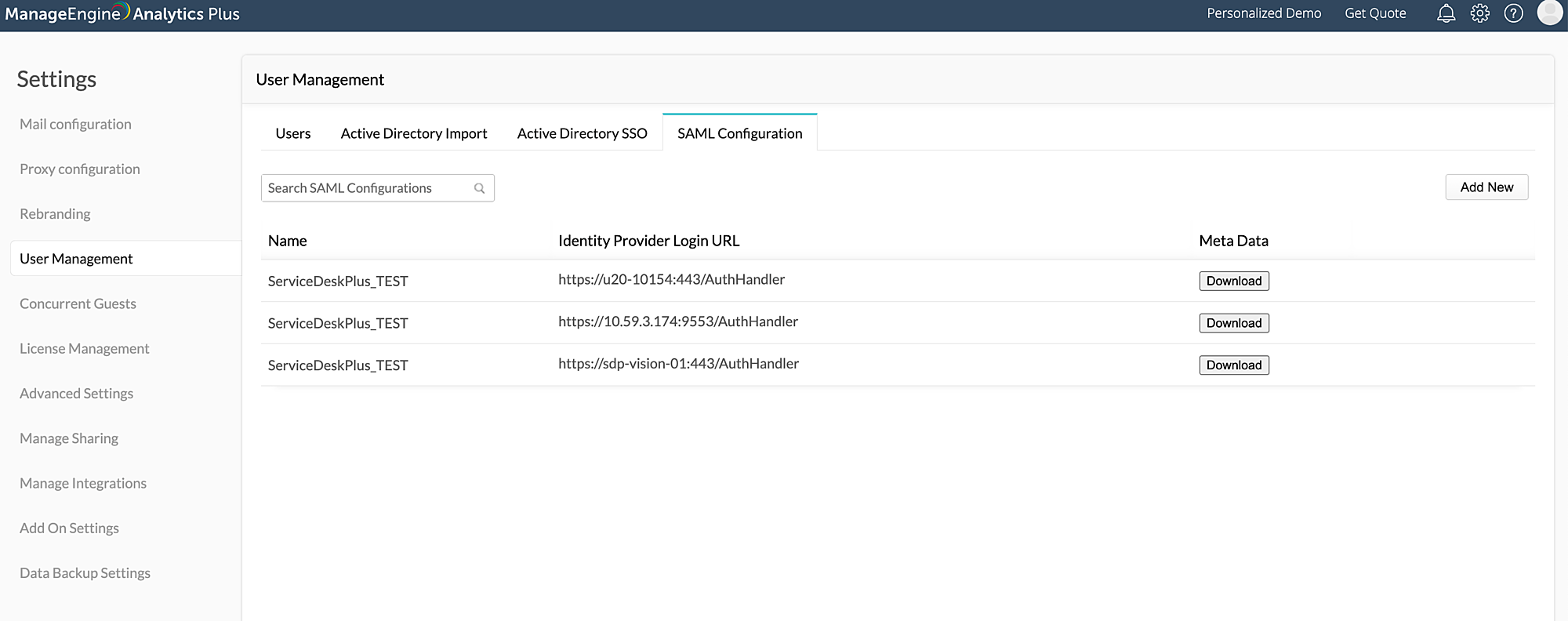 SDP - ManageEngine Analytics Plus / Analytics Plus Cloud Integración