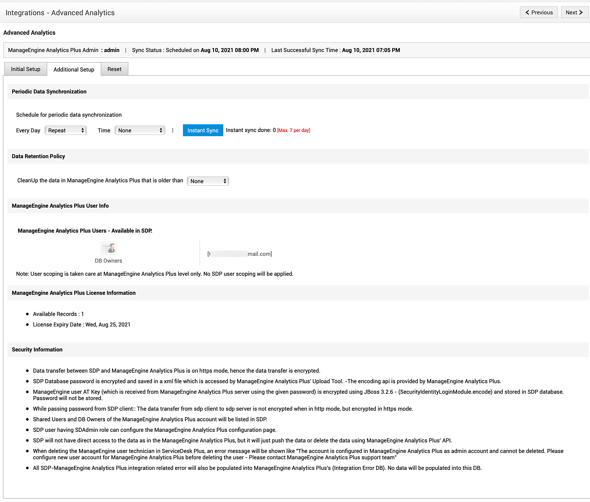 SDP - ManageEngine Analytics Plus / Analytics Plus Cloud Integración
