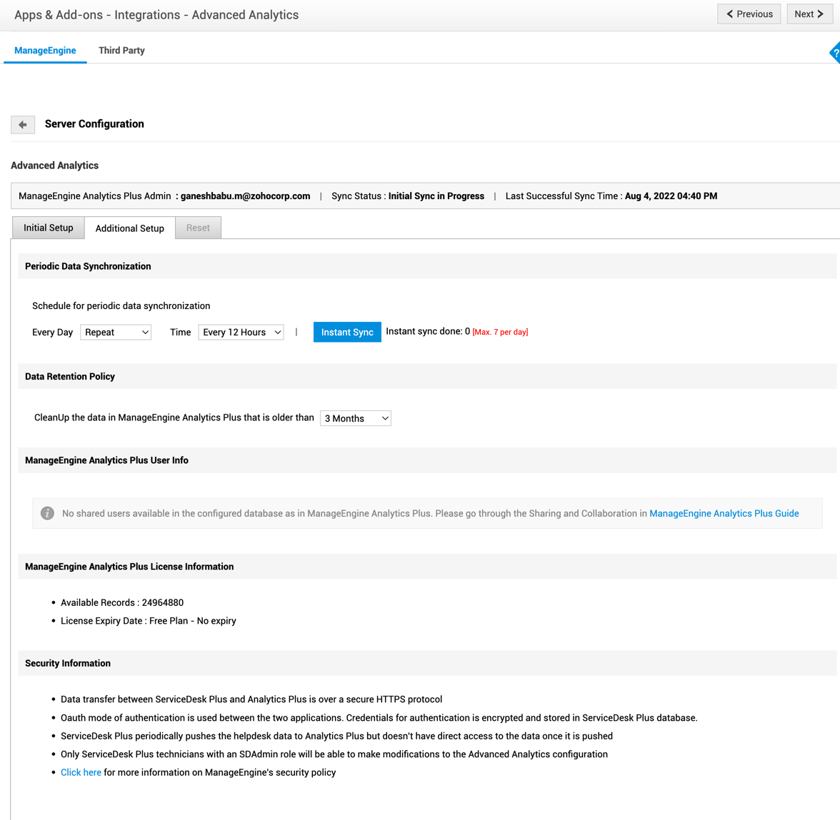 SDP - ManageEngine Analytics Plus / Analytics Plus Cloud Integración