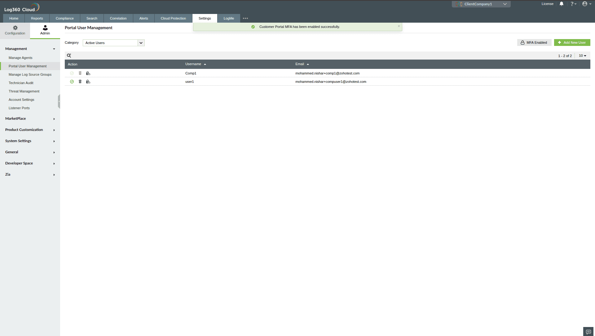 MSSP Customer Portal MFA