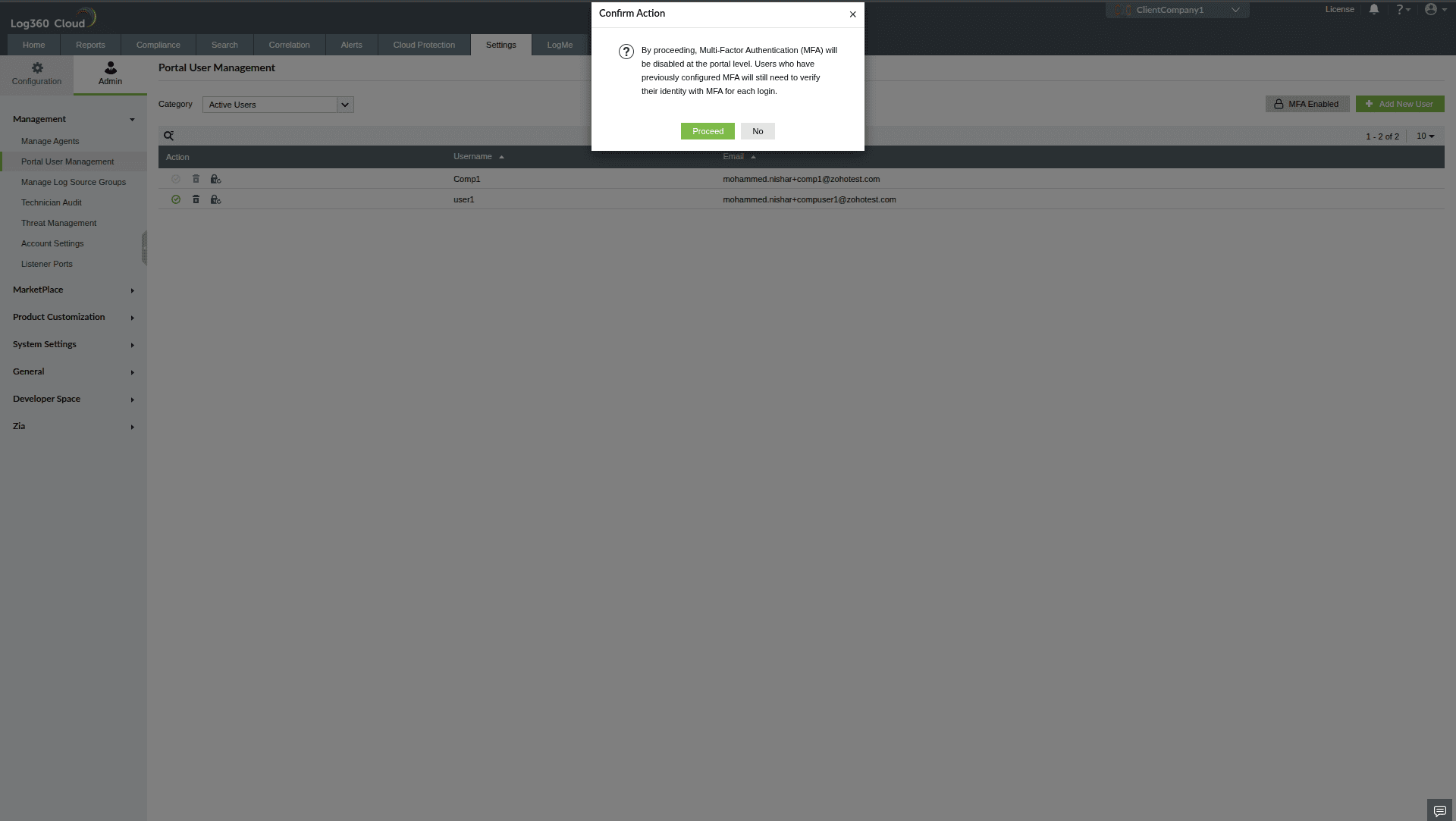 MSSP Customer Portal MFA