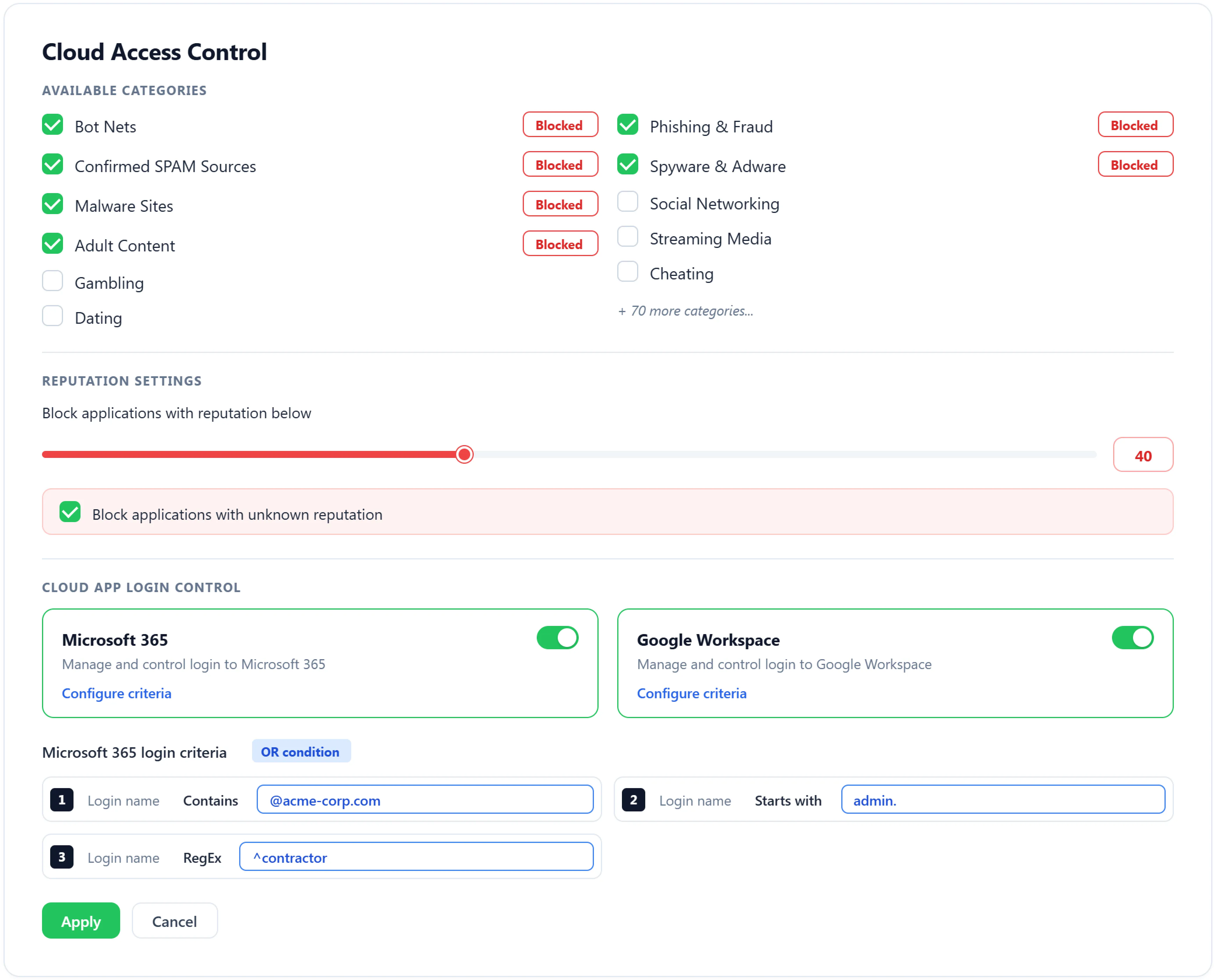 Cloud access control dashboard