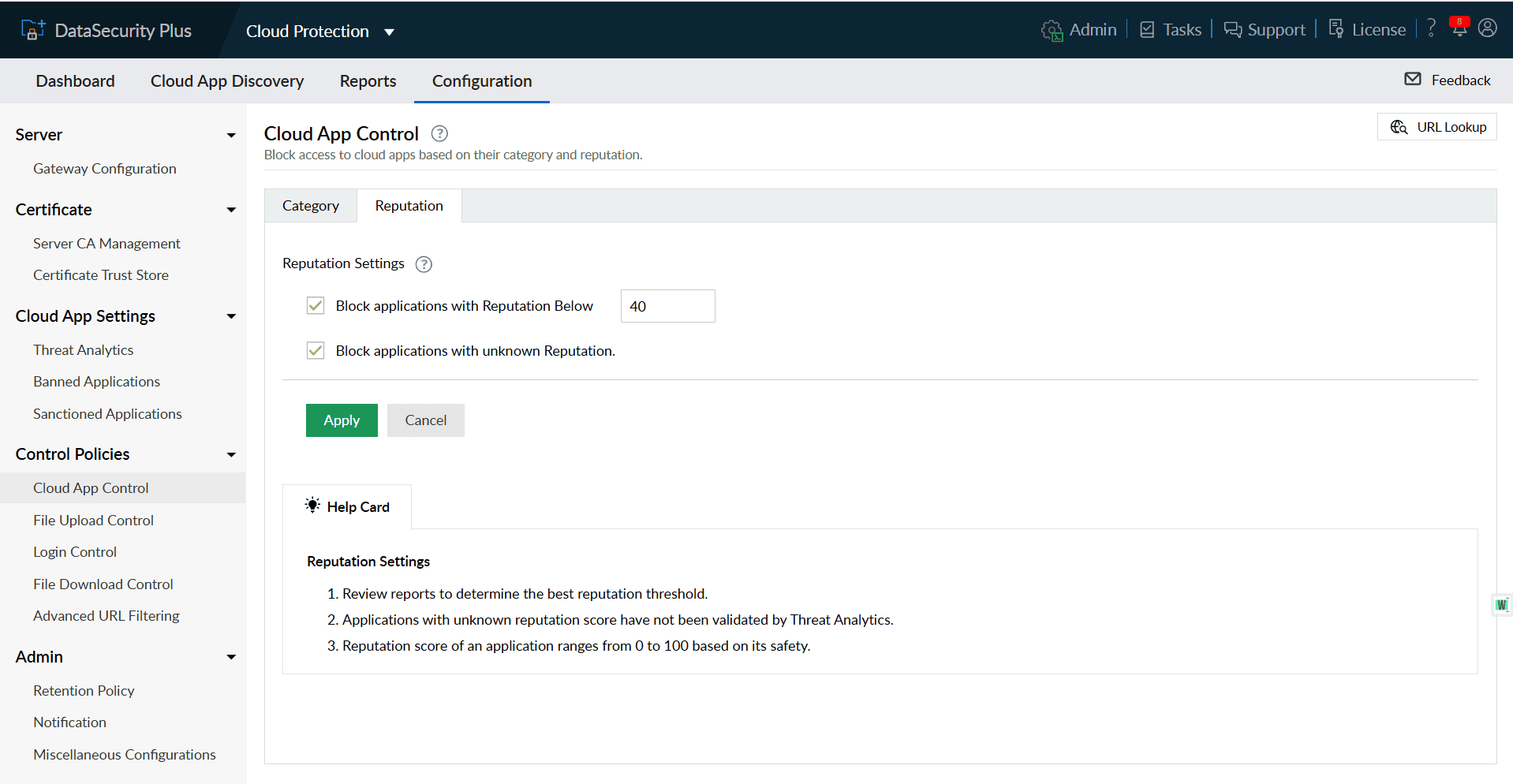 Reputation score-based cloud app control