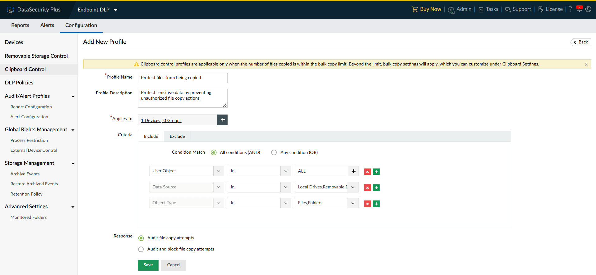 How to protect files from being copied using DataSecurity Plus