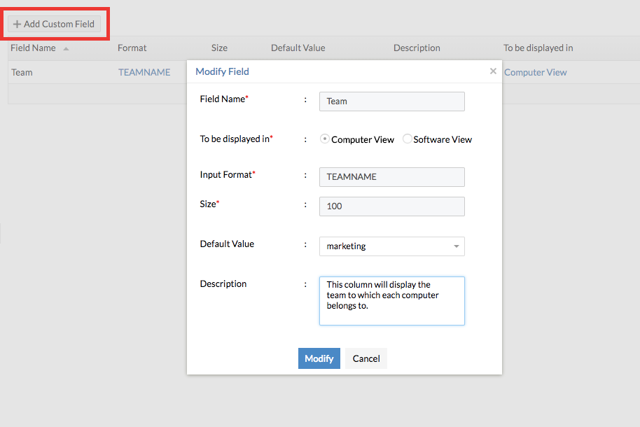 UEM Central - Custom Field