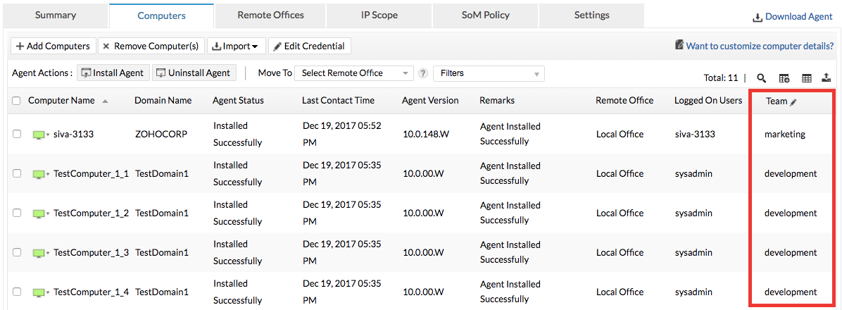 UEM Central - Custom Field