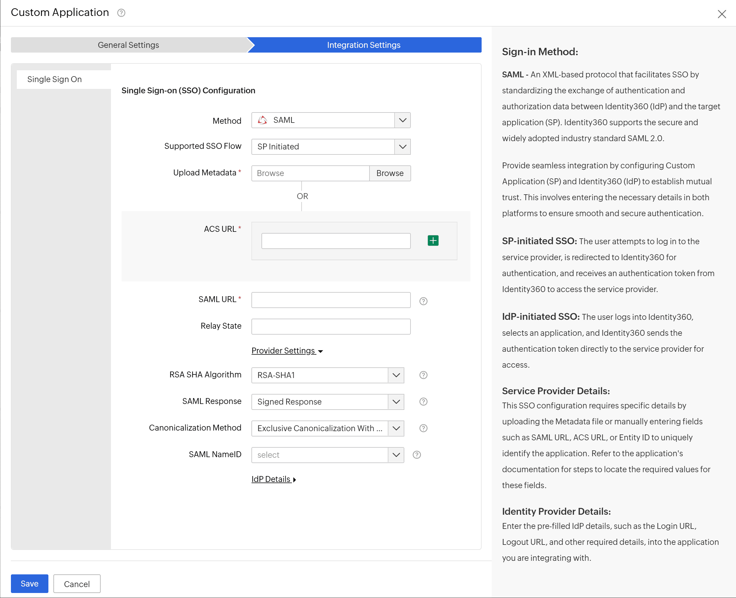 The Provider Settings section expanded, showing all four options