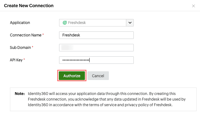 Connection configuration for Freshdesk