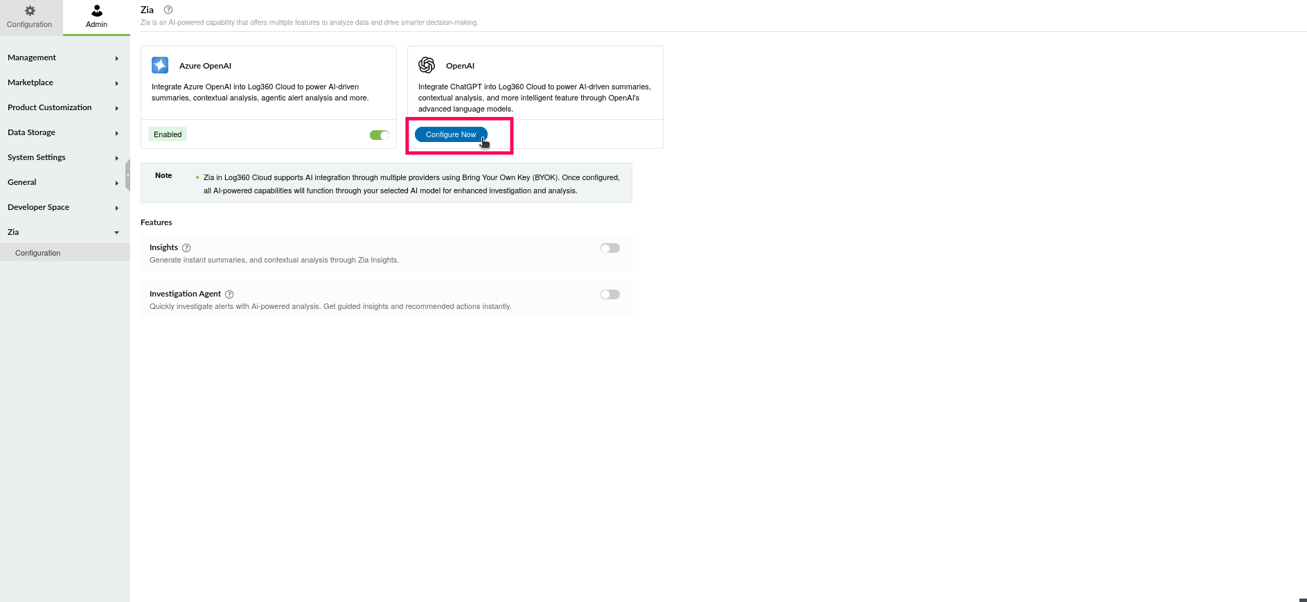 Configuring Azure OpenAI in ManageEngine Log360 Cloud