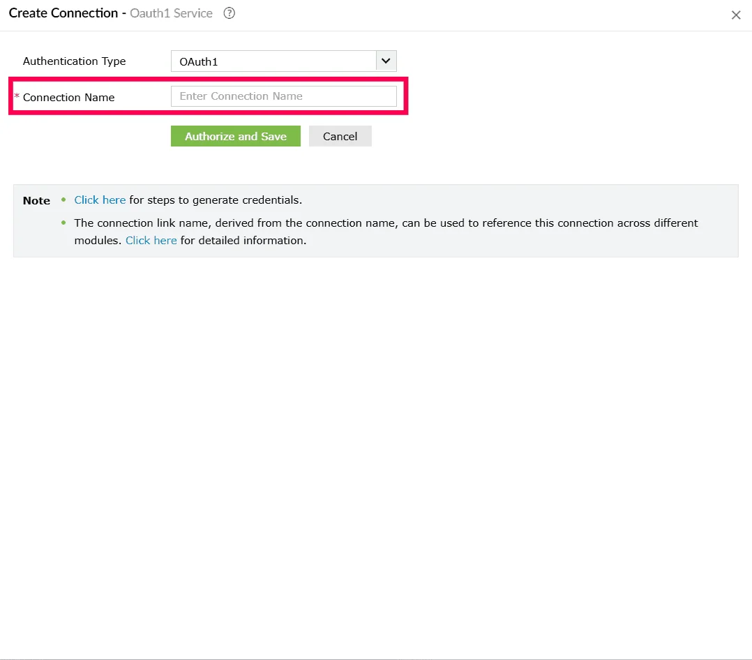 Entering a connection name for OAuth 1