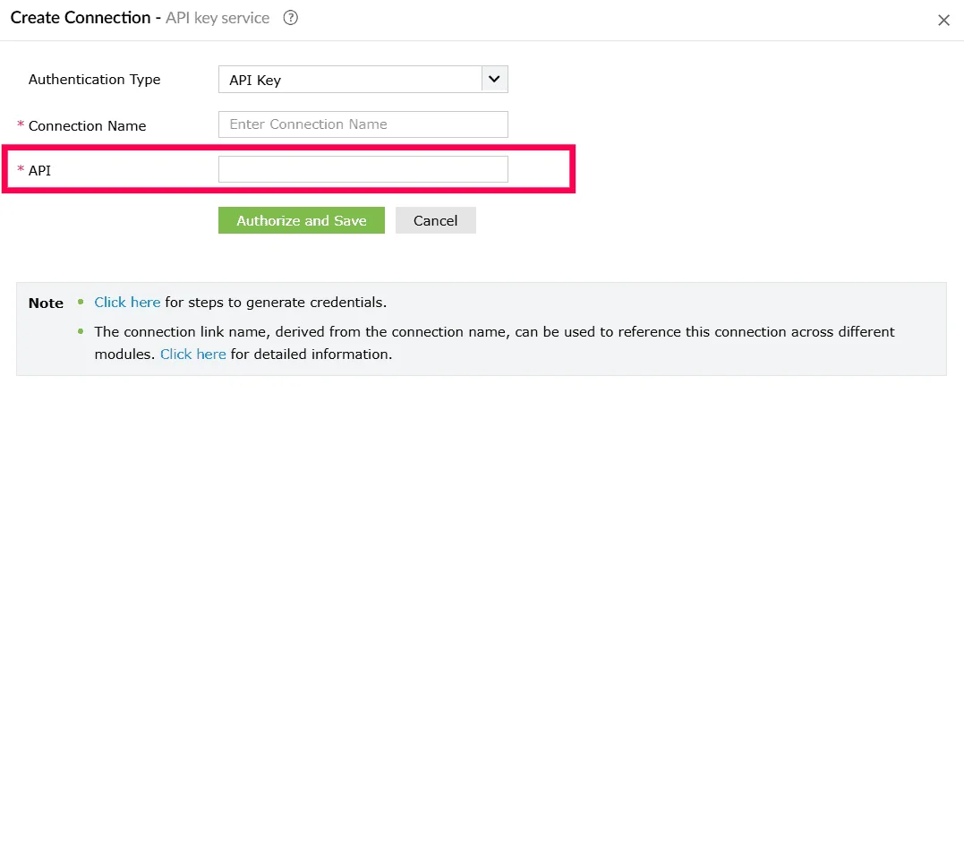 Entering an API key value