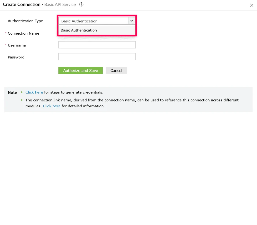 Selecting an authentication type for basic authentication connection