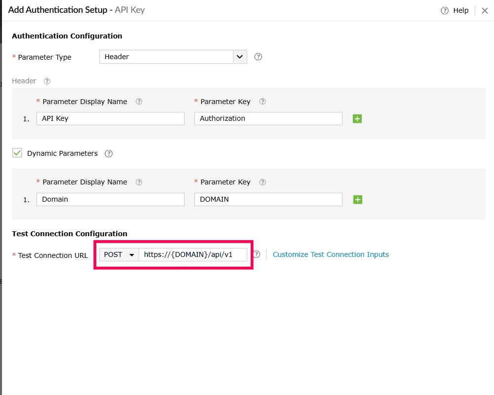 Adding parameters in test connection configuration
