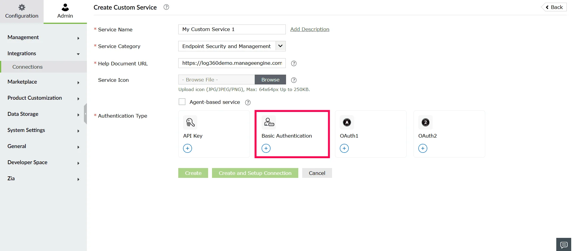 Selecting an authentication type