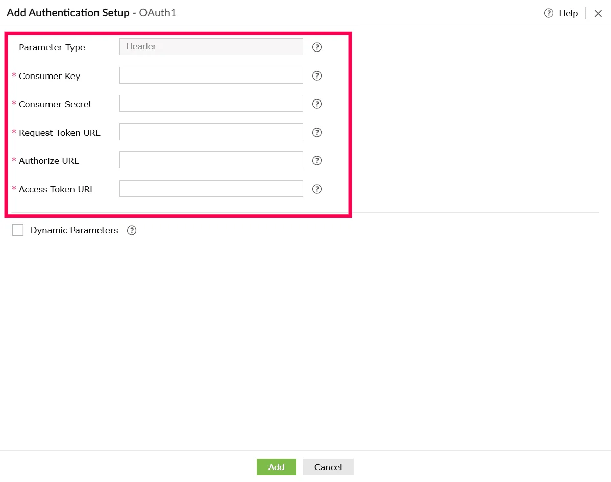 Configuring authentication setup window with OAuth1 fields