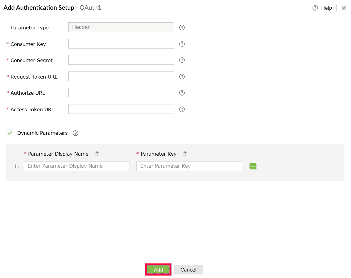 Adding the authentication with dynamic parameters