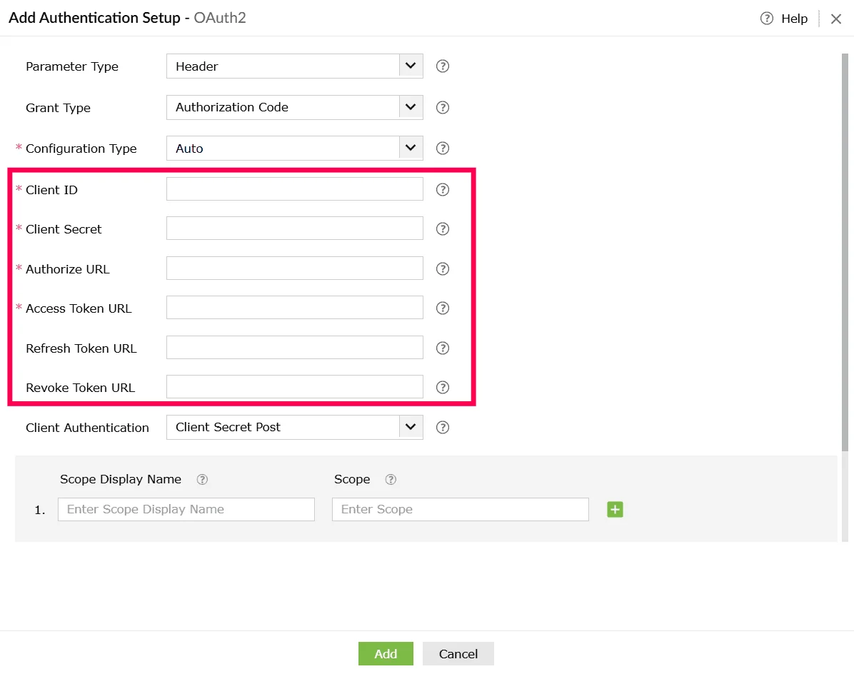Configuring authentication setup