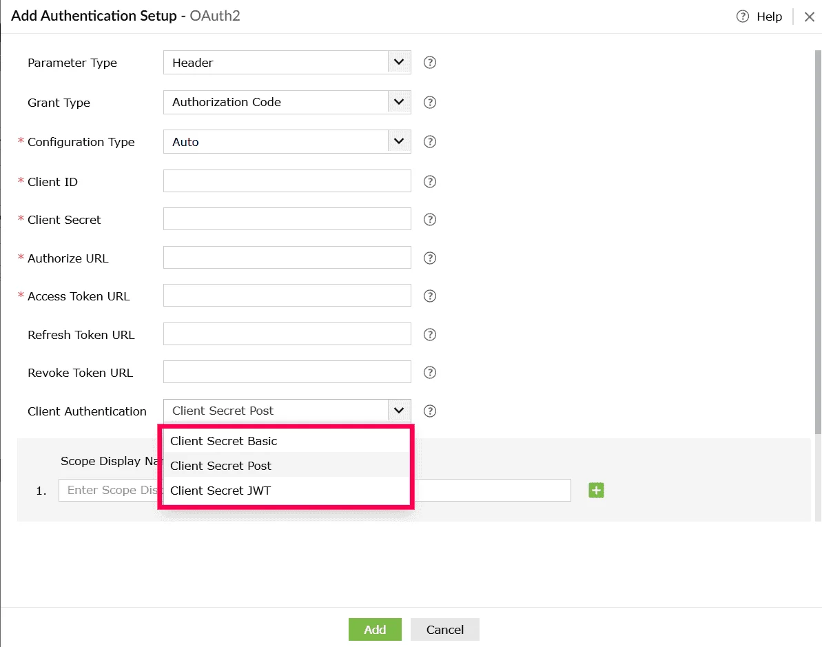 Selecting a client authentication method