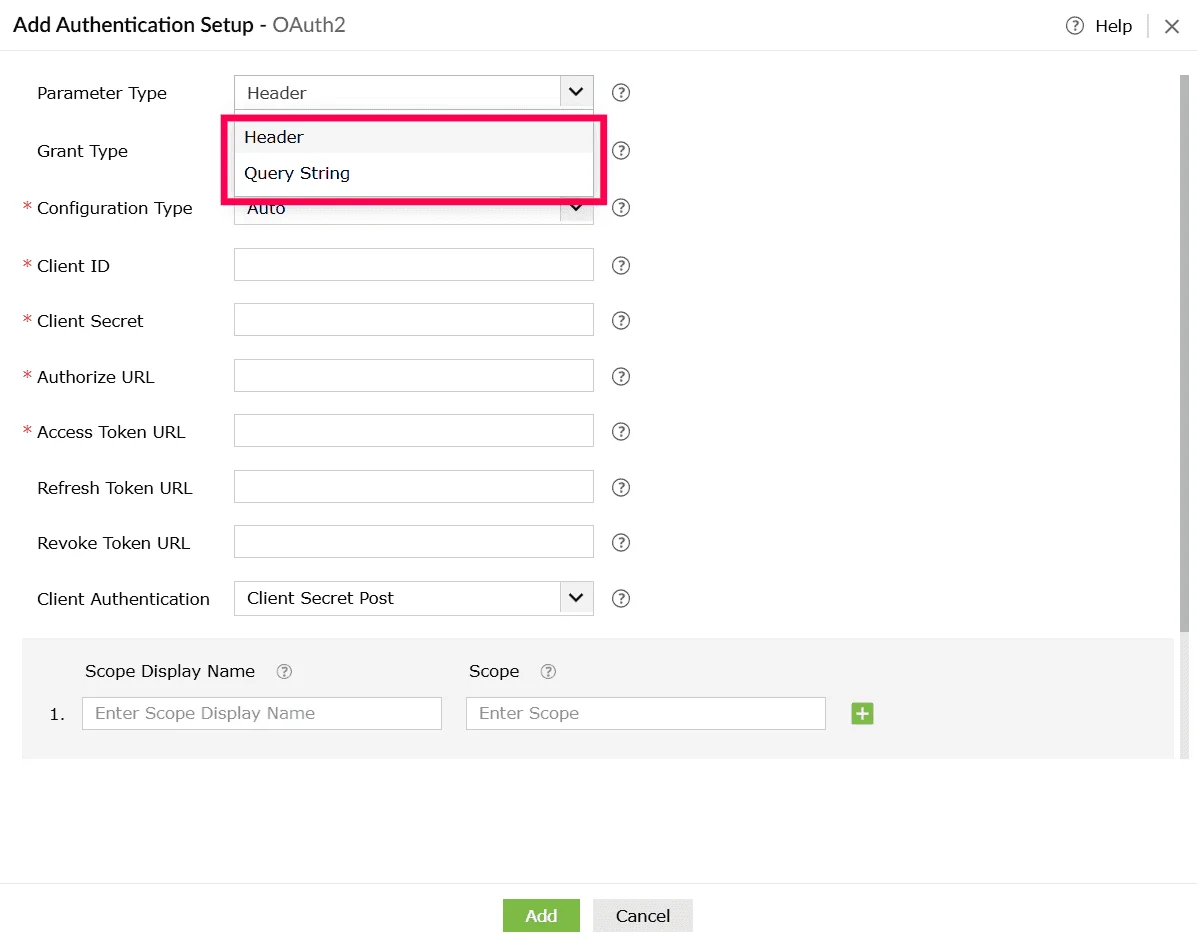 Selecting a parameter type